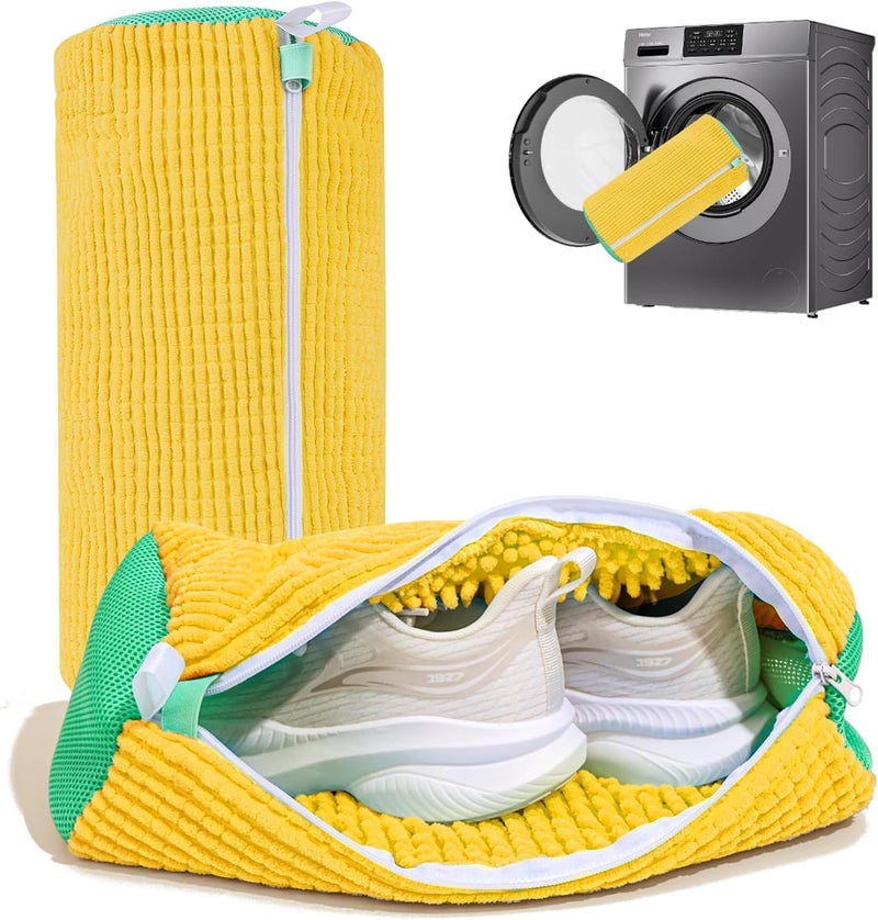NMQHPA Shoe Washing Machine Bag: Laundry Shoe Bag for Washer and Dryer - 2pc Reusable Shoe Cleaning Bag for Sneaker Tennis Shoes Unstain Cleaner Kit (Yellow 2pcs) - Image 1